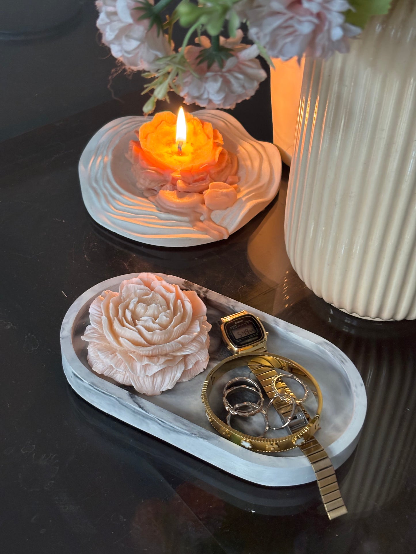 Peony flower with trinket tray (combo offer)